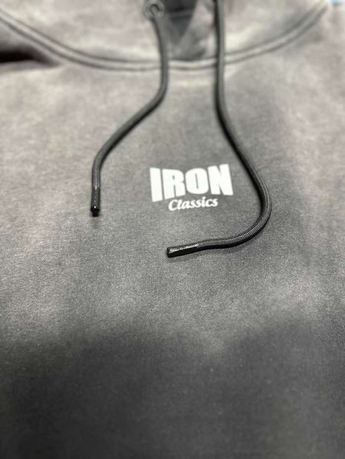 Black 0.5 Acid Wash Hoodie Cotton-Poly Small IC Logo