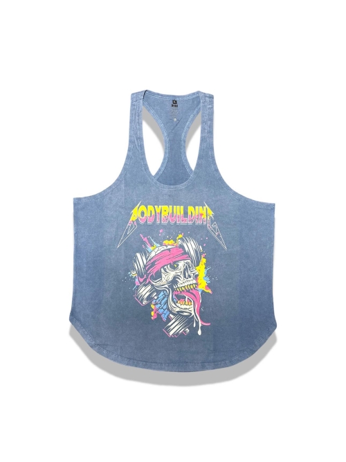 Blue Acid Wash Tank Pink Logo