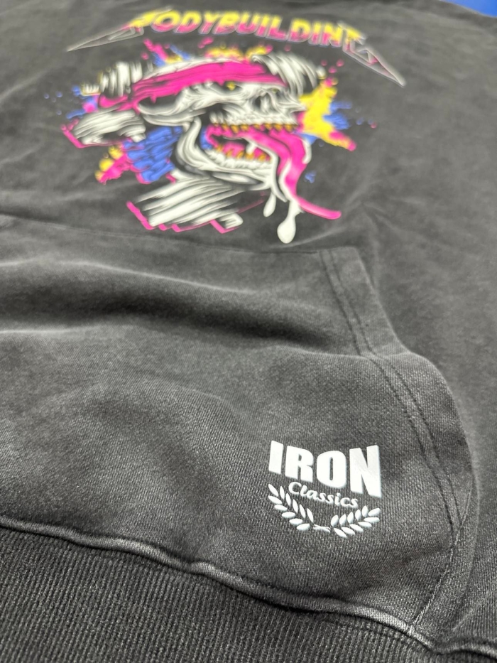 Light Grey Acid Wash French Terry Hoodie Pink Logo