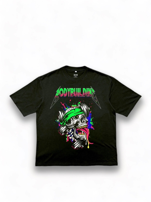 Black Oversized Tee Green Neon Logo