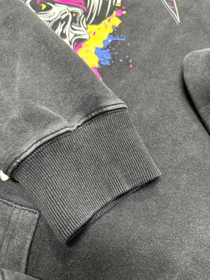 Light Grey Acid Wash French Terry Hoodie Pink Logo