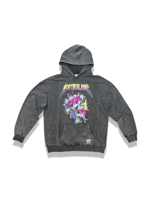 Light Grey Acid Wash French Terry Hoodie Pink Logo
