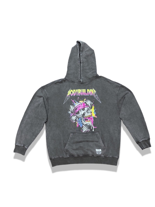 Light Grey Acid Wash French Terry Hoodie Pink Logo