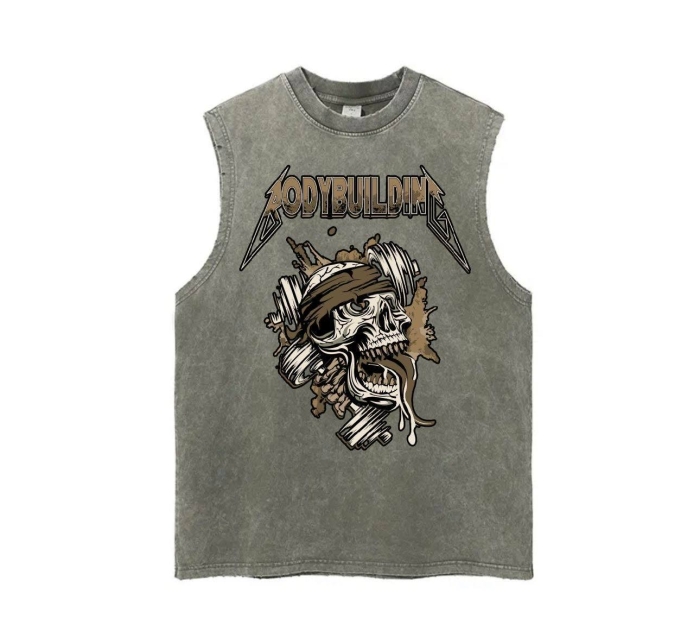 Military Green Sleeveless Tee Brown Logo