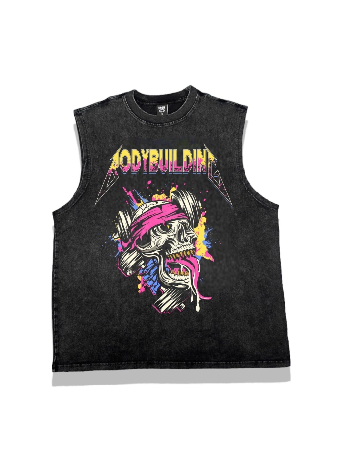 Black Acid Wash Sleeveless Pink Logo