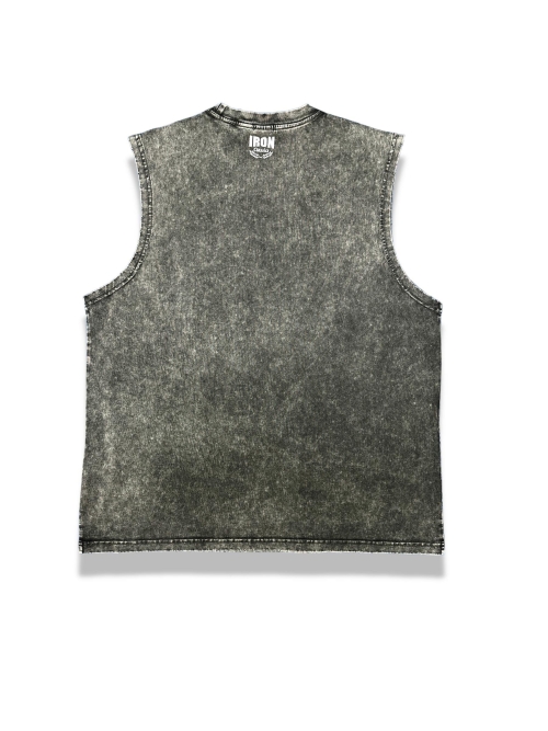 Grey Acid Wash Sleeveless Tee Green Neon Logo