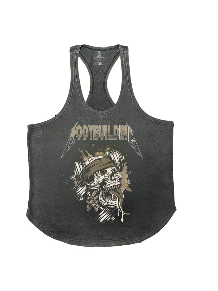 Grey Acid Wash Tank Brown Logo